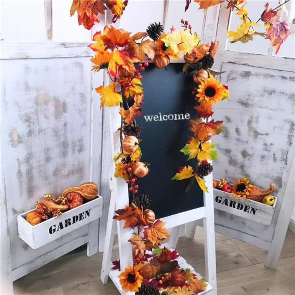 2 Pack Fall Maple Leaf Garland - 6ft/Piece Artificial Berries Sunflower Pumpkin